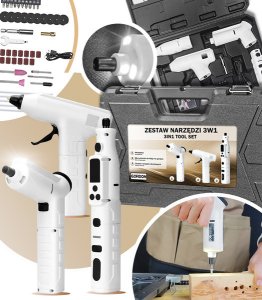 ZESTAW NARZĄDZI 3W1 ELEKTRYCZNY WIELOFUNKCYJNY WKRĘTAK PISTOLET DO KLEJU NARZĘDZIA OBROTOWE DO NAPRAWY 1