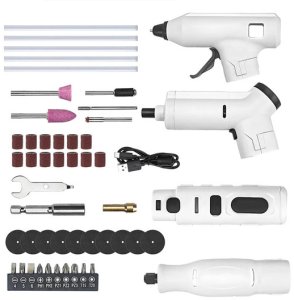 ZESTAW NARZĄDZI 3W1 ELEKTRYCZNY WIELOFUNKCYJNY WKRĘTAK PISTOLET DO KLEJU NARZĘDZIA OBROTOWE DO NAPRAWY 3