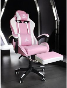 Fotel gamingowy obrotowy STRIKE z podnóżkiem i poduszką masującą, różowy KO40RB 2