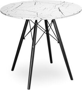 Stolik okrągły PARIS BLACK DTW 80 cm marmur biały 1