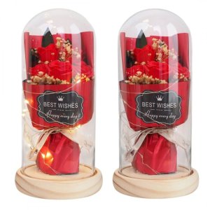 Bukiet kwiatów w szklanej kopule, róże na prezent, świecące LED ROZ19 3