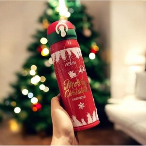KUBEK TERMICZNY, BIDON 500ML TERMOS ŚWIĄTECZNY ZIMOWY czerwony BD39CZE 2
