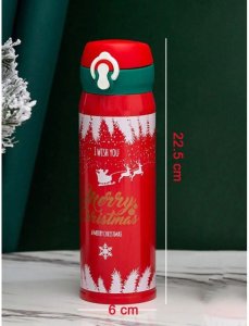 KUBEK TERMICZNY, BIDON 500ML TERMOS ŚWIĄTECZNY ZIMOWY czerwony BD39CZE 6