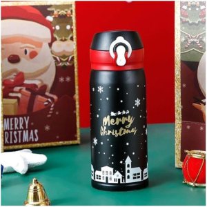 KUBEK TERMICZNY, BIDON 500ML TERMOS ŚWIĄTECZNY ZIMOWY czarny BD39CZ 4