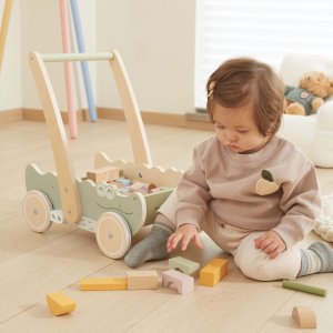 Viga Drewniany Wózek Na Klocki Pchacz 9