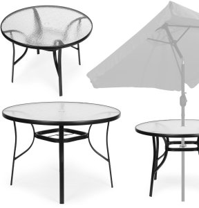 Stolik ogrodowy okrągły 100 cm (105 cm) na taras ogród balkon szkło hartowane otwór na parasol MultiGarden 1