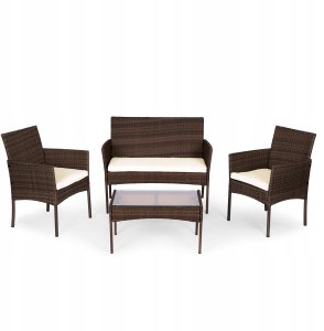 Komplet mebli ogrodowych z technorattanu ławka stolik krzesła brązowy MultiGarden 2