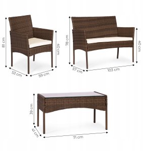 Komplet mebli ogrodowych z technorattanu ławka stolik krzesła brązowy MultiGarden 7