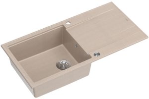 Zlewozmywak GraniteQ EVAN 146 XL zlewozmywak z syfonem Push 2 Open 1-komorowy z/o (1000x500x210; kom. 420x480) pearl beige / elementy stalowe 2