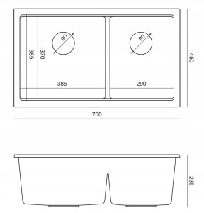 QUADRON | LOGAN 120 | granitowy zlewozmywak kuchenny SOFT TAUPE + STAL | wymiar: 76 x 45 x 23,5 cm | 2-komorowy podwieszany | podbudowa szafki od: 80 cm 3