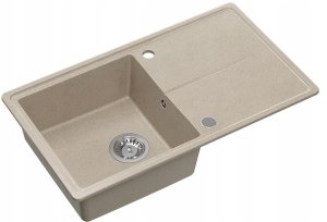 TONY 111 GraniteQ zlewozmywak granitowy river sand (beż) 1-komorowy z/o (78x45x18,5),  z syfonem i zaślepką  stal szlachetna 1