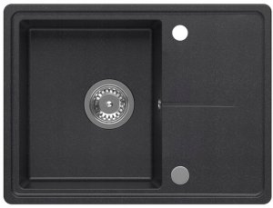 TONY 116 GraniteQ zlewozmywak granitowy black dotted (czarny) 1-komorowy z/o (60x45x18,5),  z syfonem i zaślepką  stal szlachetna 2