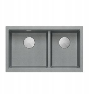 QUADRON | LOGAN 120 | granitowy zlewozmywak kuchenny SILVER STONE + STAL | wymiar: 76 x 45 x 23,5 cm | 2-komorowy podwieszany| podbudowa szafki od: 80 cm 2