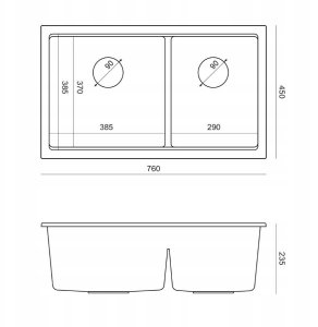 QUADRON | LOGAN 120 | granitowy zlewozmywak kuchenny SILVER STONE + STAL | wymiar: 76 x 45 x 23,5 cm | 2-komorowy podwieszany| podbudowa szafki od: 80 cm 8