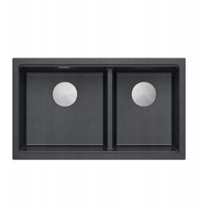 QUADRON | LOGAN 120 | granitowy zlewozmywak kuchenny BLACK DIAMOND + STAL | wymiar: 76 x 45 x 23,5 cm | 2-komorowy podwieszany | podbudowa szafki od: 80 cm 2