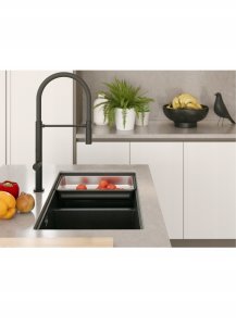 QUADRON | LOGAN 120 | granitowy zlewozmywak kuchenny BLACK DIAMOND + STAL | wymiar: 76 x 45 x 23,5 cm | 2-komorowy podwieszany | podbudowa szafki od: 80 cm 7