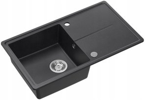 TONY 111 GraniteQ zlewozmywak granitowy black dotted (czarny) 1-komorowy z/o (78x45x18,5),  z syfonem i zaślepką  stal szlachetna 1
