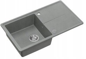 TONY 111 GraniteQ zlewozmywak granitowy silver stone (szary) 1-komorowy z/o (78x45x18,5),  z syfonem i zaślepką  stal szlachetna 1