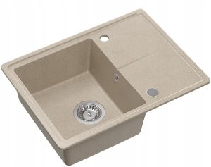 TONY 116 GraniteQ zlewozmywak granitowy river sand (beż) 1-komorowy z/o (60x45x18,5),  z syfonem i zaślepką  stal szlachetna 1