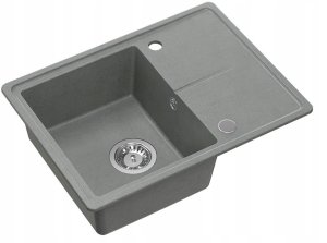 TONY 116 GraniteQ zlewozmywak granitowy silver stone (szary) 1-komorowy z/o (60x45x18,5),  z syfonem i zaślepką  stal szlachetna 1