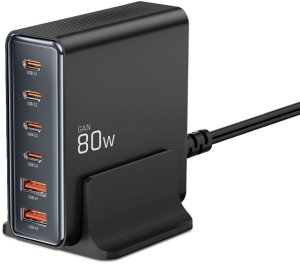 TECH-PROTECT DC80W-GAN 6-PORT DESKTOP CHARGER PD80W/QC3.0 BLACK 2