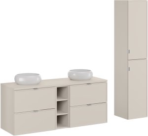 Zestaw meblowy 140cm z blatem, dwoma umywalkami nablatowymi Wiki i szafką wysoką 1
