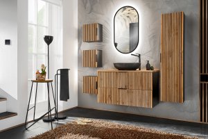 Zestaw meblowy 100cm z umywalką nablatową, szafką wysoką i lustrem led 2