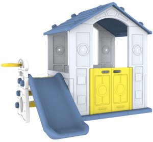Ramiz Domek Ogrodowy 3w1 dla dzieci Niebieski Dach + Zjeżdżalnia + Koszykówka 2