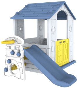 Ramiz Domek Ogrodowy 3w1 dla dzieci Niebieski Dach + Zjeżdżalnia + Koszykówka 3