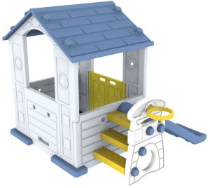 Ramiz Domek Ogrodowy 3w1 dla dzieci Niebieski Dach + Zjeżdżalnia + Koszykówka 4