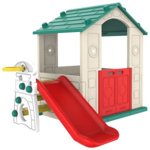 Ramiz Domek Ogrodowy 3w1 dla dzieci Zielony Dach + Zjeżdżalnia + Koszykówka 5