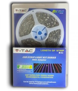 LED strip set V-TAC, IP20, 24 W, 2100 lm, 30 LED/m, various colors (RGB), with remote control, 5 m 1