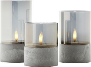 LED table lamp BRILLIANT BOUGIE, IP44, 2500K, 2xAA, timer, transparent glass, 3pcs 1