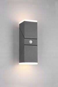 LED outdoor wall light TRIO Avon, IP54, 7W, 3000K, 2x800lm, with motion sensor, anthracite color, h28cm 1