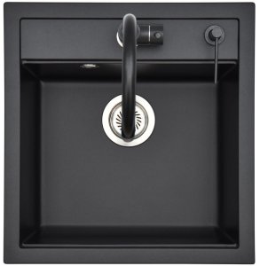 Stone sink 49x51x20 cm and mixer tap set; black; soap dispenser 2