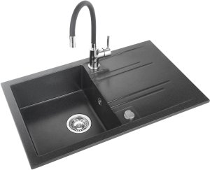 FERRO MEZZO sink and FITNESS faucet set, 78 x 48 cm, black. 1