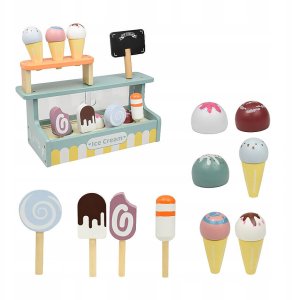 Drewniana Lodziarnia Dla Dzieci Sklep Z Lodami Zestaw Lody Na Patyku Gałki 14