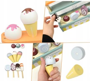 Drewniana Lodziarnia Dla Dzieci Sklep Z Lodami Zestaw Lody Na Patyku Gałki 8