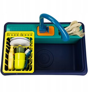 Zlewozmywak Zlew Dla Dzieci Kran Z Wodą Naczynia Sztućce Akcesoria Zestaw 3