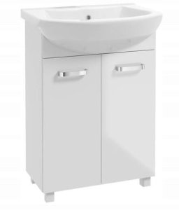 Szafka łazienkowa z umywalką baterią i syfonem 60cm stojąca biały połysk 2