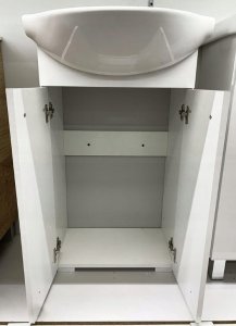 Szafka łazienkowa z umywalką baterią i syfonem 60cm stojąca biały połysk 5