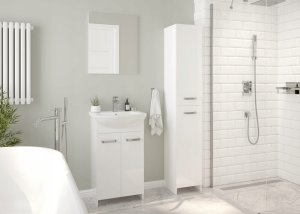 Szafka łazienkowa z umywalką baterią i syfonem 60cm stojąca biały połysk 6