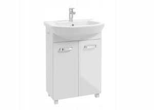 Szafka łazienkowa z umywalką baterią i syfonem 60cm stojąca biały połysk 7