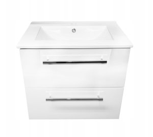 Szafka łazienkowa z umywalką baterią i syfonem wisząca biała 60x50 2