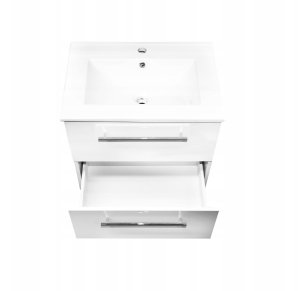 Szafka łazienkowa z umywalką baterią i syfonem wisząca biała 60x50 3