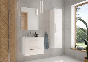 Szafka łazienkowa z umywalką baterią i syfonem wisząca biała 60x50 5