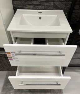 Szafka łazienkowa z umywalką baterią i syfonem wisząca biała 60x50 6