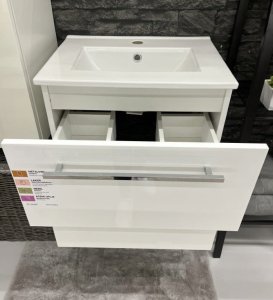 Szafka łazienkowa z umywalką baterią i syfonem wisząca biała 60x50 7