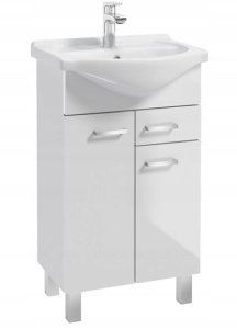 Szafka łazienkowa z umywalką na nóżkach 85x50 stojąca biała z baterią 3