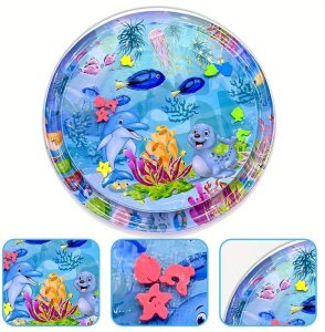 Dmuchana Mata Wodna Sensoryczna Dla Niemowląt Okragla Mata XXL Duza 105cm 3